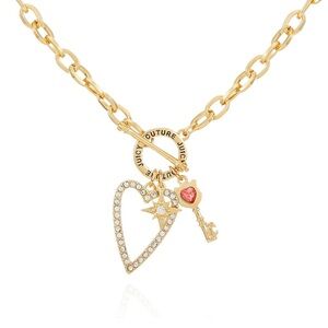 Juicy Couture Gold and Red Heart Key Necklace